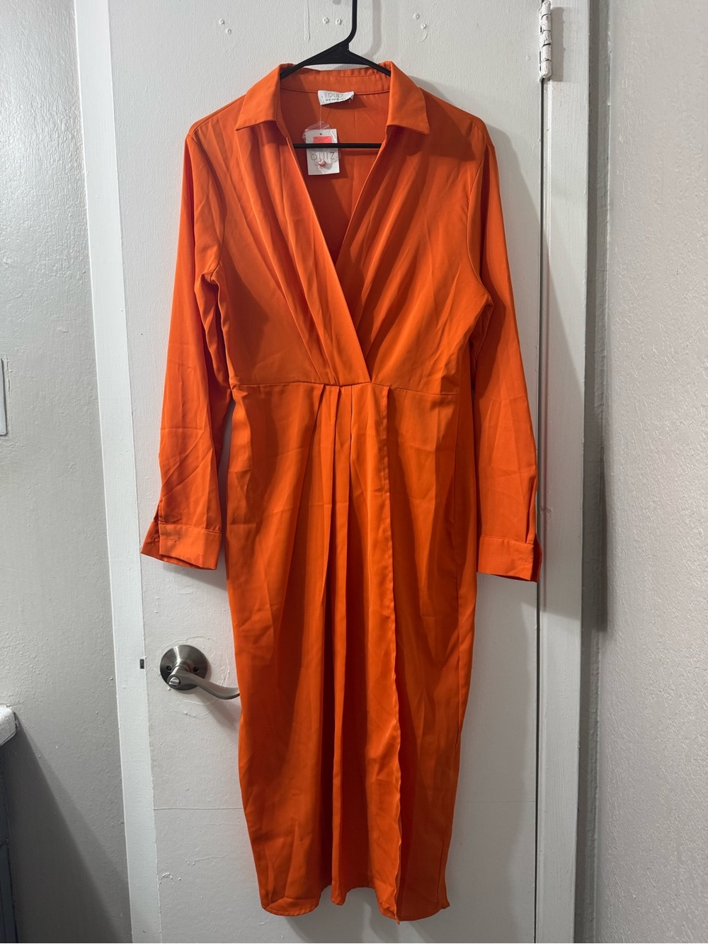 Women's Orange Collared Wrap Midi Dress